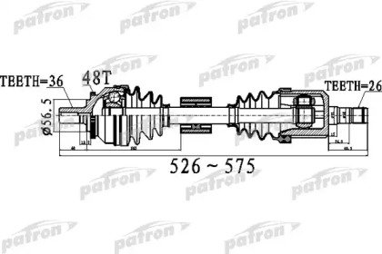 Полуось передний мост слева 36x526x56,5x26 ABS48T  535