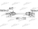 Полуось передний мост слева 27X681X60X27 ABS46T HY 490