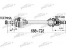 Полуось передний мост слева 25x688x52,7x26 RENAULT 529