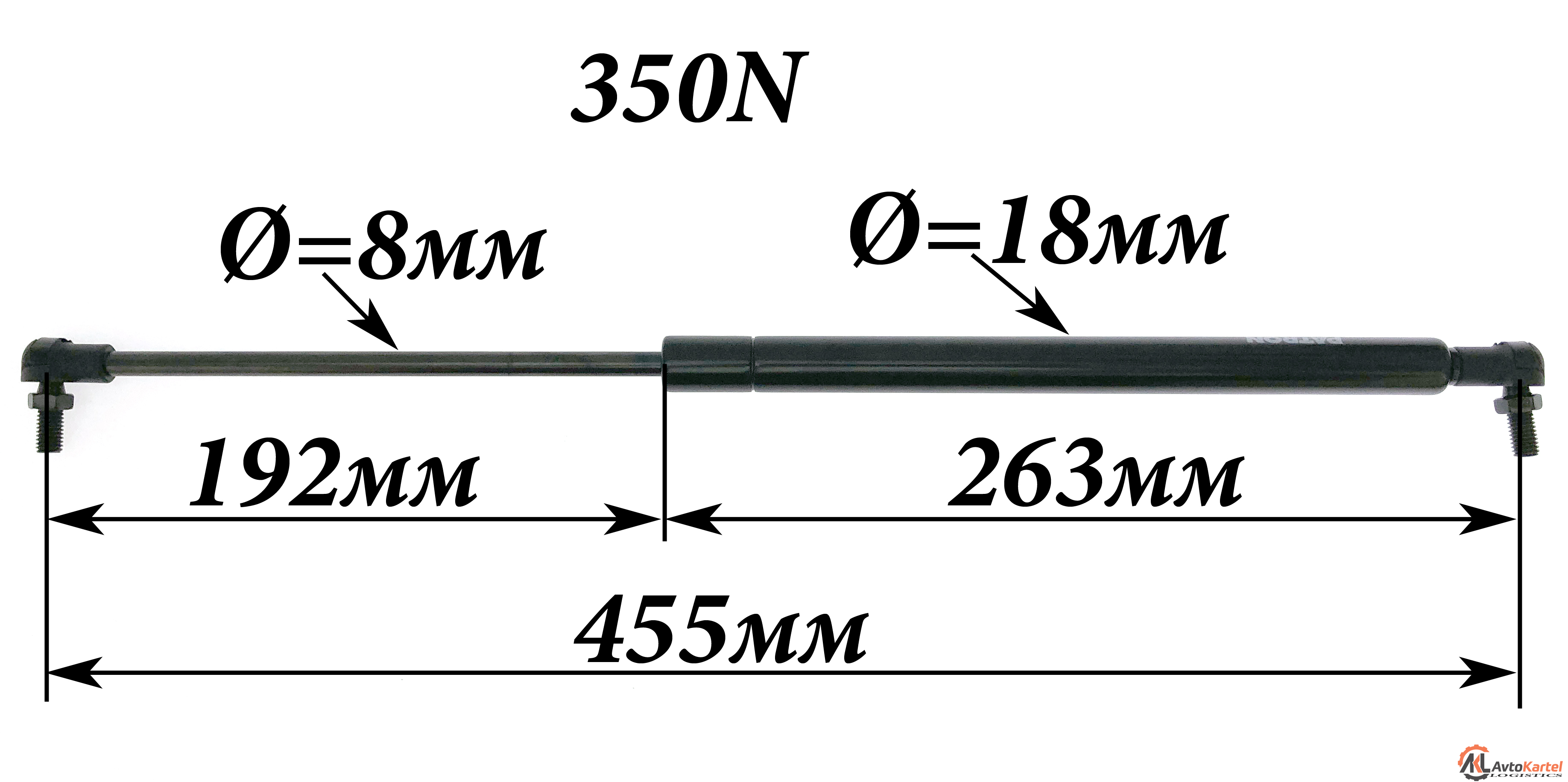 Амортизатор крышки багажника длина 455мм 350N LADA Samara