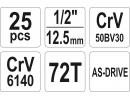 Набор инструментов 25 пр 1/2, 6 гр 741