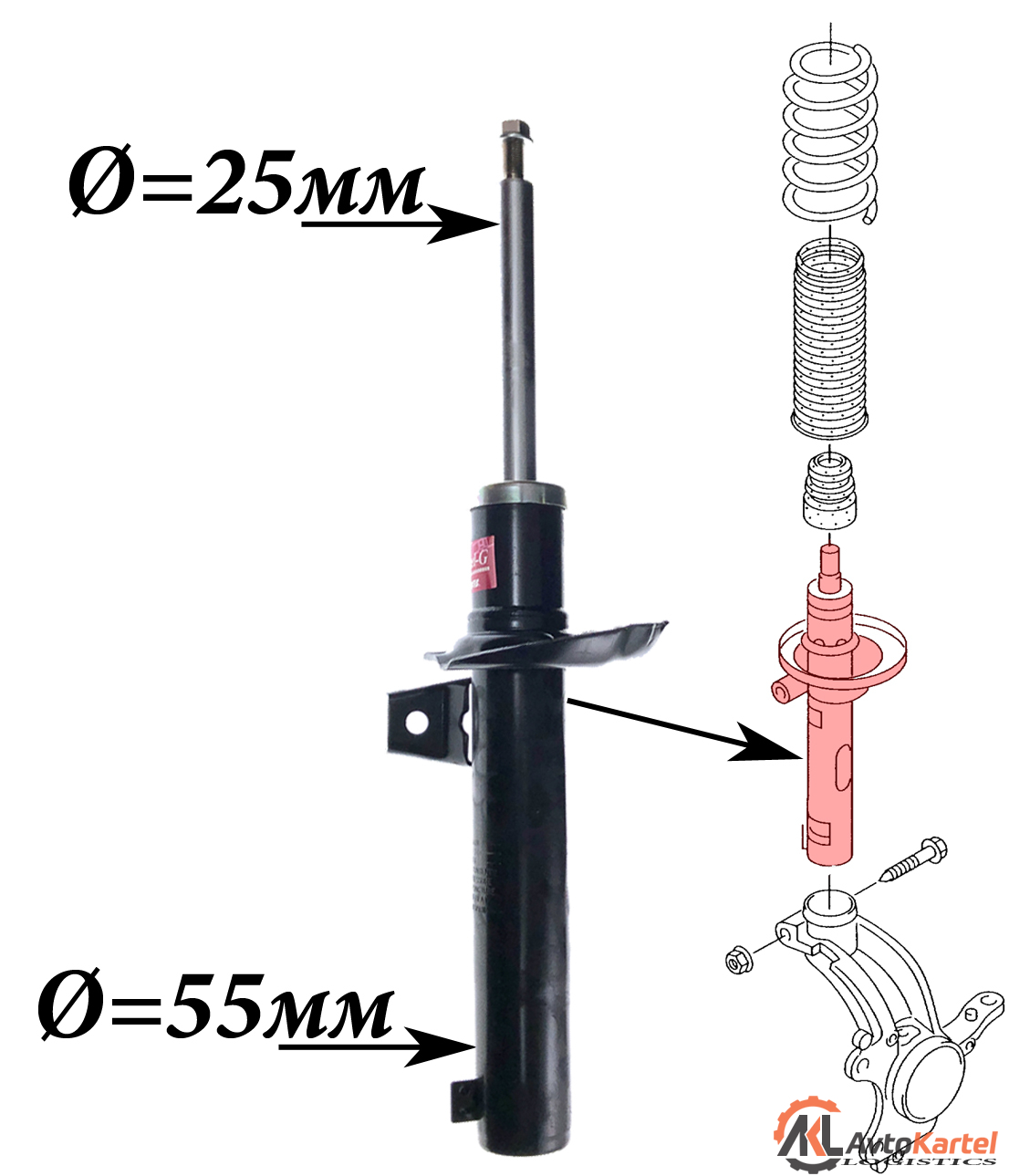 Амортизатор подвески передний AUDI A3,  SEAT Altea, Leon, Toledo III,  SKODA Octavia,  VW Caddy III