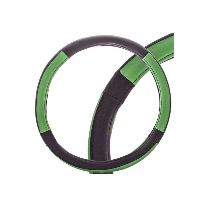 Оплетка кожаная, M черная SKYWAY, с зелеными вставками 2613350