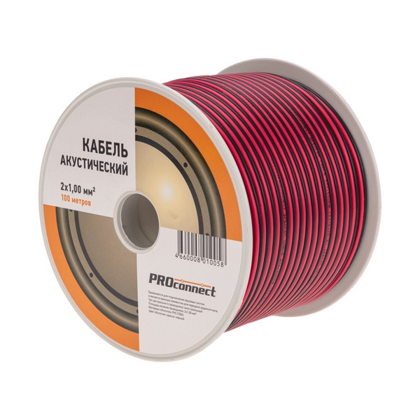 Кабель акустический ШВПМ 2х1,00мм, красно-черный, бухта 100м