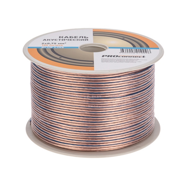 Кабель акустический 2х0,75 мм. кв., прозрачный BLUELINE, бухта 100м