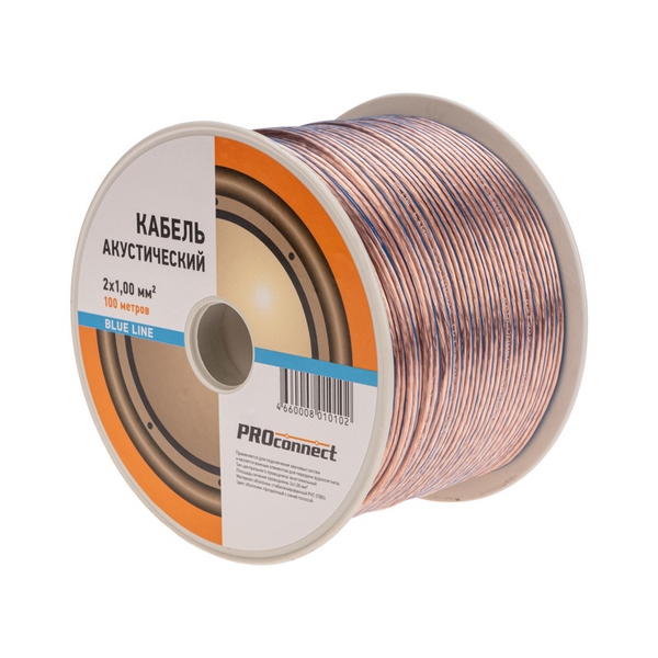 Кабель акустический 2х1,00 мм. кв., прозрачный BLUELINE, бухта 100м