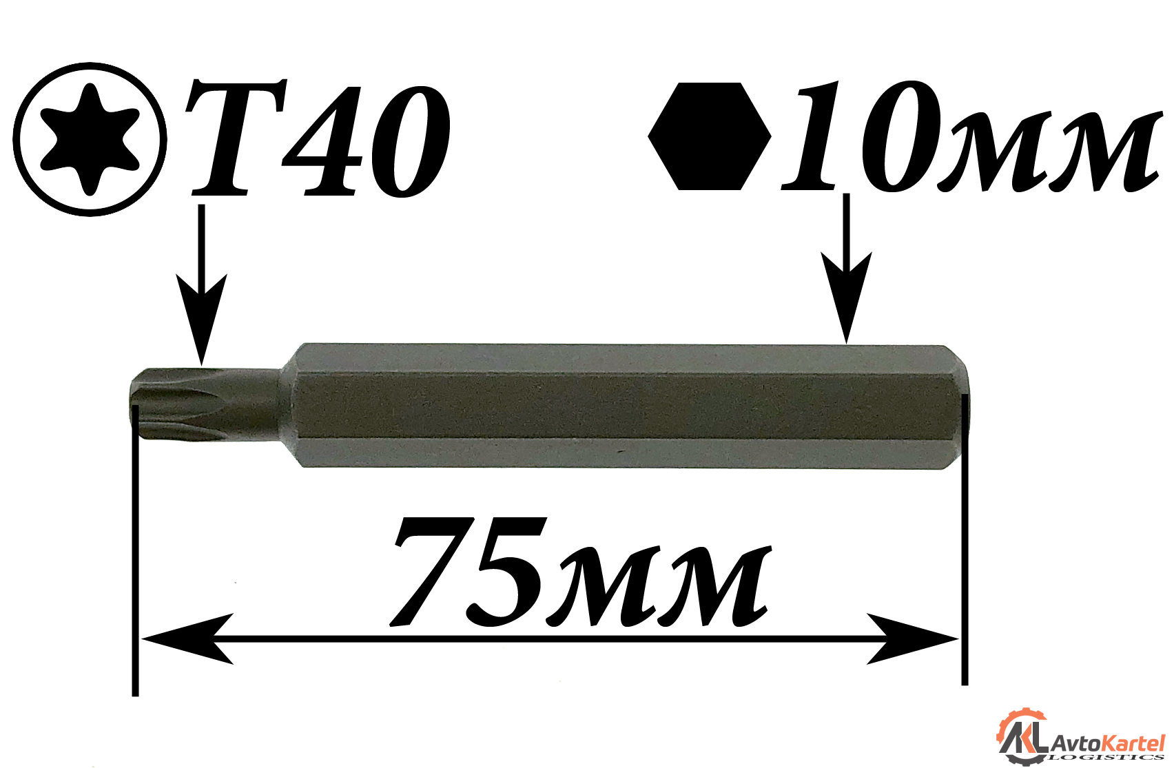 Бита TORX, T40, длина 75 мм, шестигранник 10мм YATO