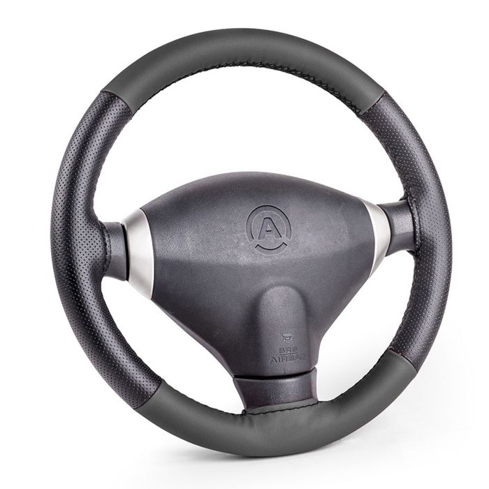 Чехол для перетяжки руля AUTOPROFI  экокожа с перфорированными вставками, чёрый, размер М