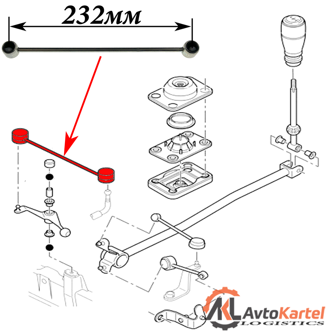 Тяга КПП CITROEN Xsara, Berlingo, PEUGEOT Partner 97- L=248мм