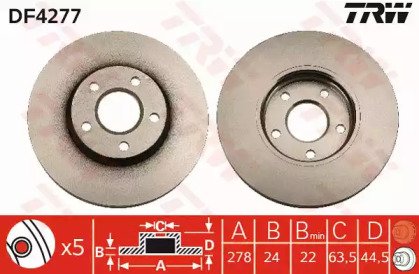 Диск тормозной передний FORD: TOURNEO CONNECT 02-, 277