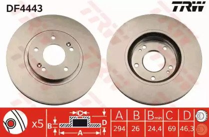 Диск тормозной передний HYUNDAI: SANTA FE 01-, TRA 443