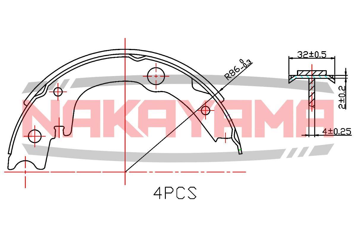 Колодки ручника барабанные TOYOTA Avensis (T25) с 2003 года, (170x32)
