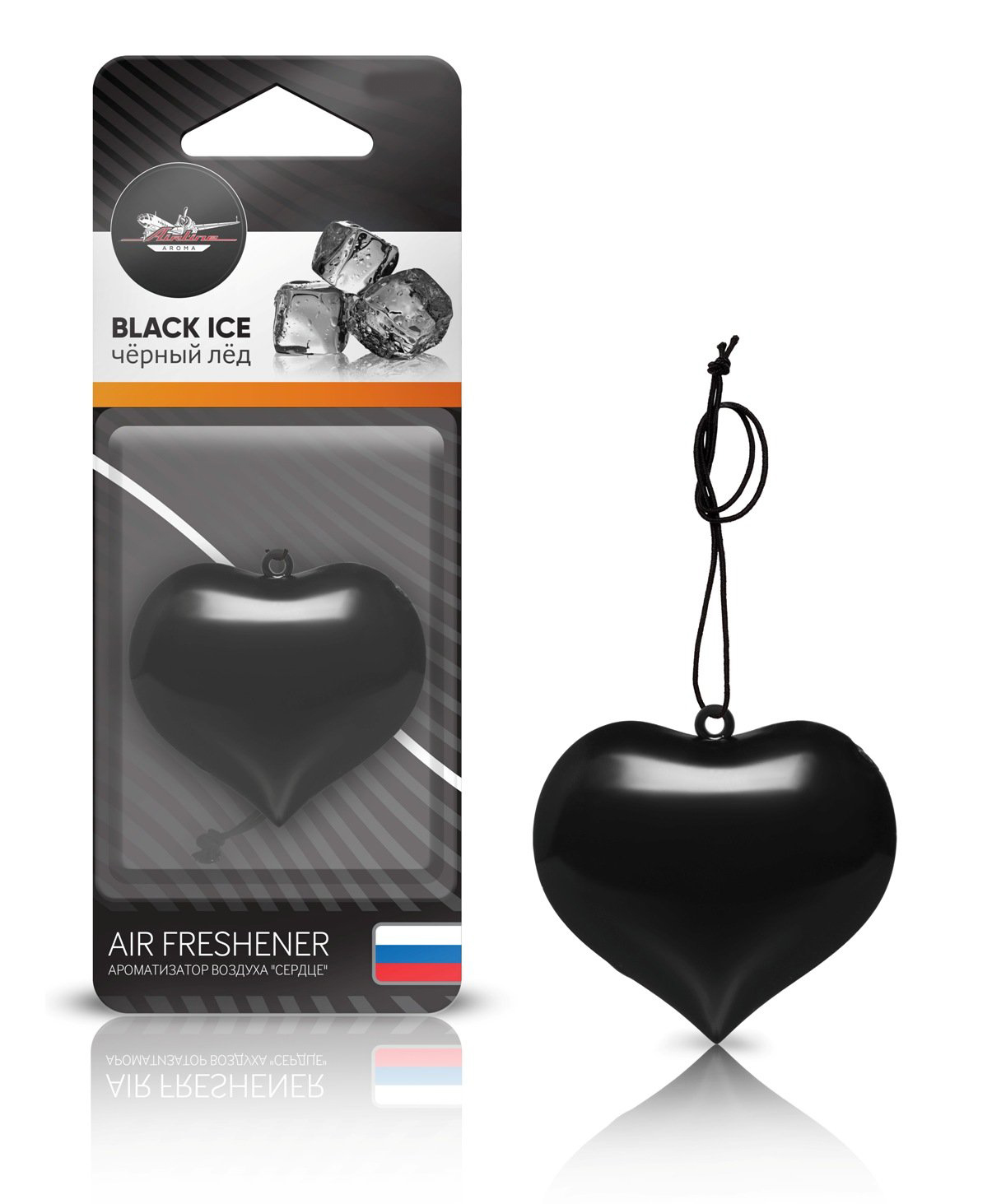 Ароматизатор подвесной пластик Сердце черный лед  003