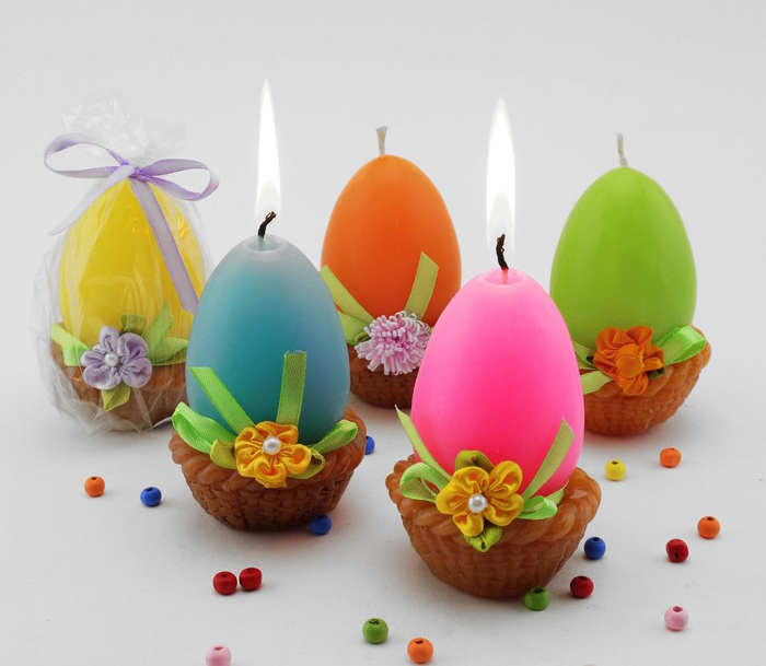 Декоративная свеча Яйцо в корзинке, МИКС 041