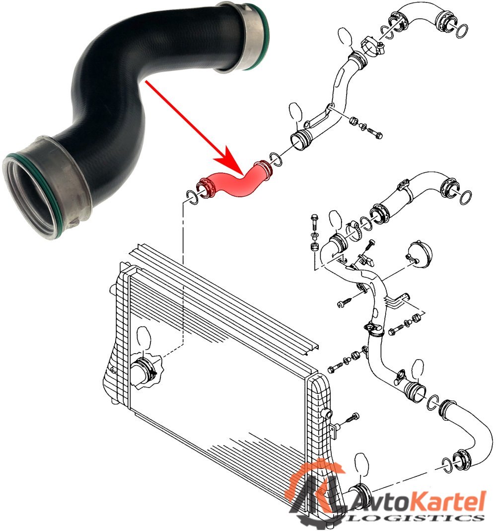 Патрубок интеркулера AUDI A3, TT, SEAT Altea, Leon, Toledo III, SKODA Octavia, Superb, VW Caddy, Golf, Jetta, Touran 1.9 TDI