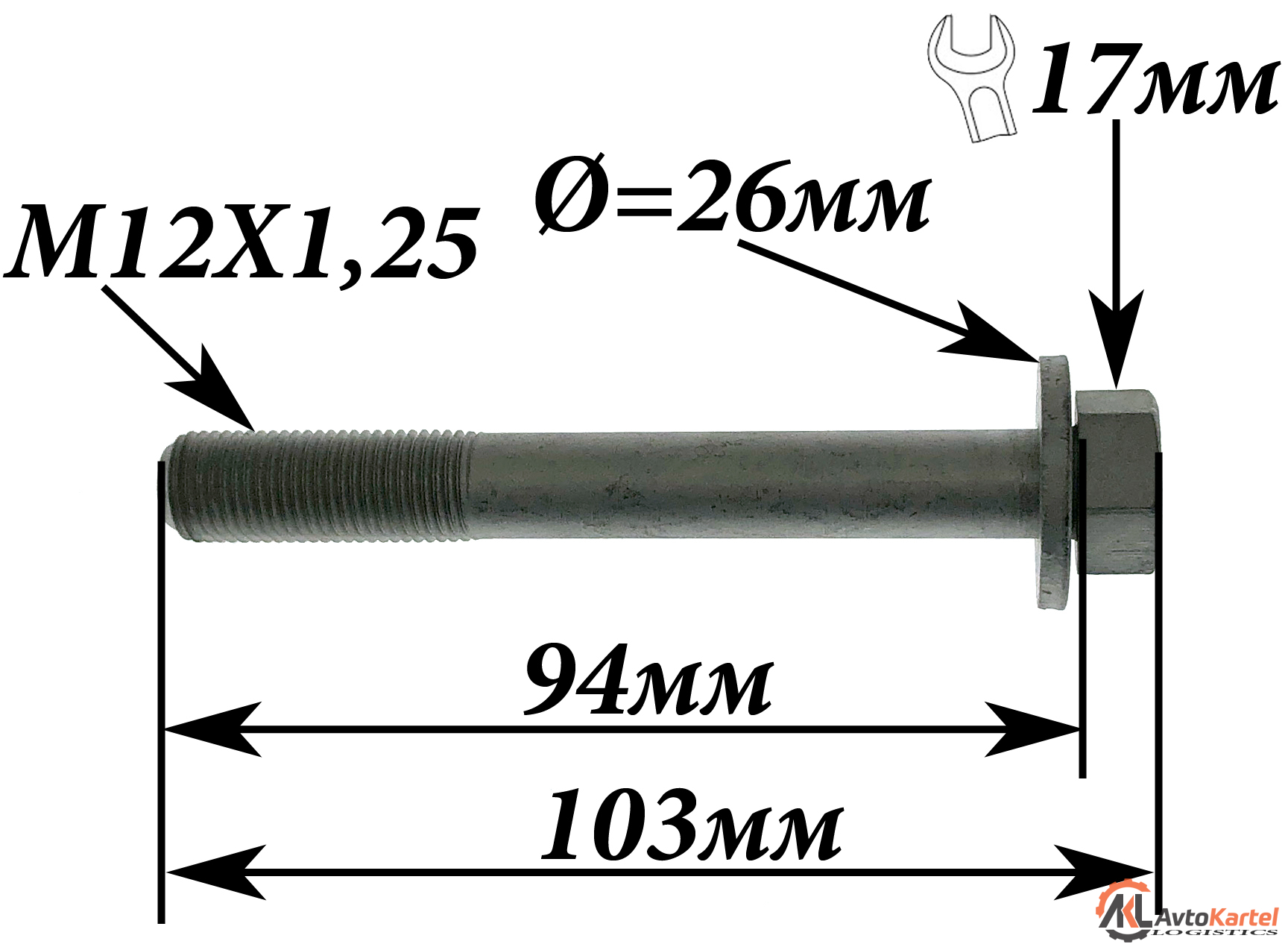 Болт M12x1.25 L=103мм задней подвески TOYOTA RAV 4, CHERY Tiggo