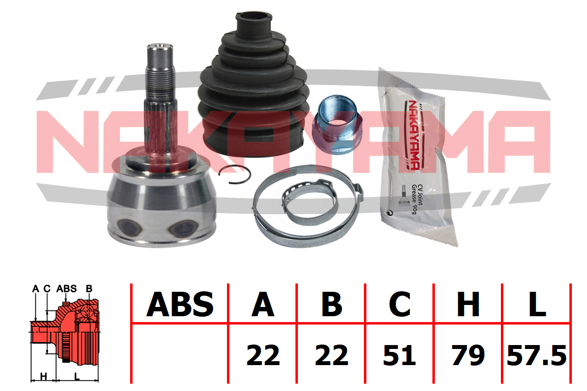 ШРУС внешний FIAT Fiorino QUBO IV, Punto IV 22x22x51x136.5мм