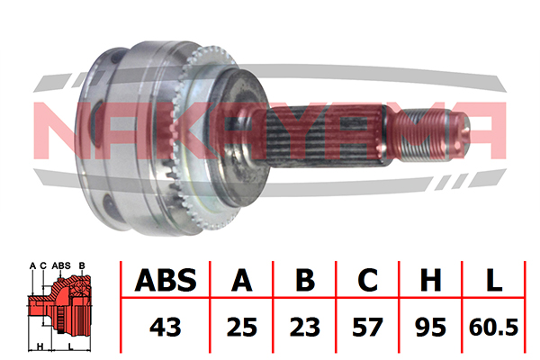 ШРУС внешний MITSUBISHI Lancer Cedia 25x23x155.5x57 ABS:43