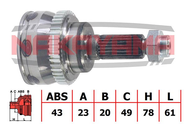 ШРУС внешний OPEL AGILA 00 -, SUZUKI WAGON R+ 1.3i 00- (23x20x139x49 ABS:43)