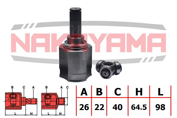 ШРУС внутренний к-кт NISSAN MICRA, NISSAN NOTE, NISSAN TIIDA (26x22x162.5x40)