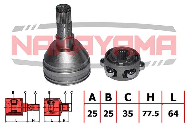 ШРУС внутренний левый комплект для OPEL ASTRA H 04-, SIGNUM 03-08, VECTRA C 02-08, ZAFIRA B 05- (25x25x141.5x35)