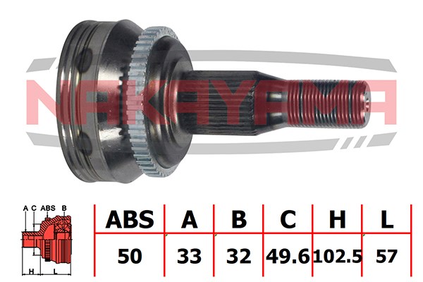 ШРУС внешний к-кт CHRYSLER 300M, CONCORD, LHS 98-04, DODGE INTREPID 98-02 (33x32x159.5x49.6 ABS:50)