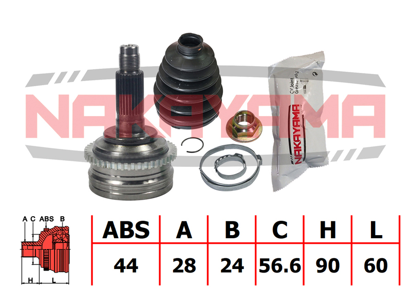ШРУС наружный MAZDA Xedos 9, FORD Escape 28x24x150x56.6 ABS:44 ШРУС наружный MAZDA Xedos 9, FORD Escape 28x24x150x56.6 ABS:44