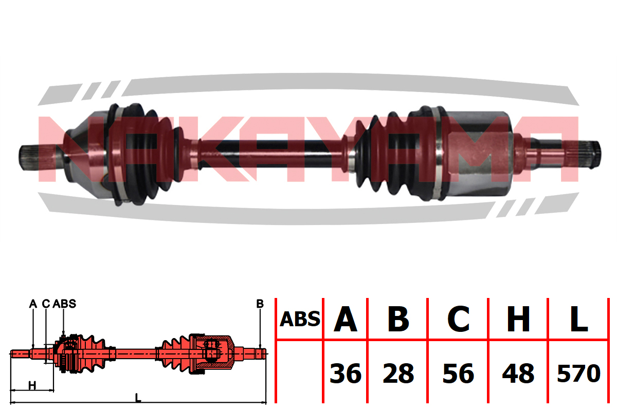 Вал приводной FORD C-Max, Focus II, VOLVO C30, C70 II, S40 II, V50 36x28x56x570