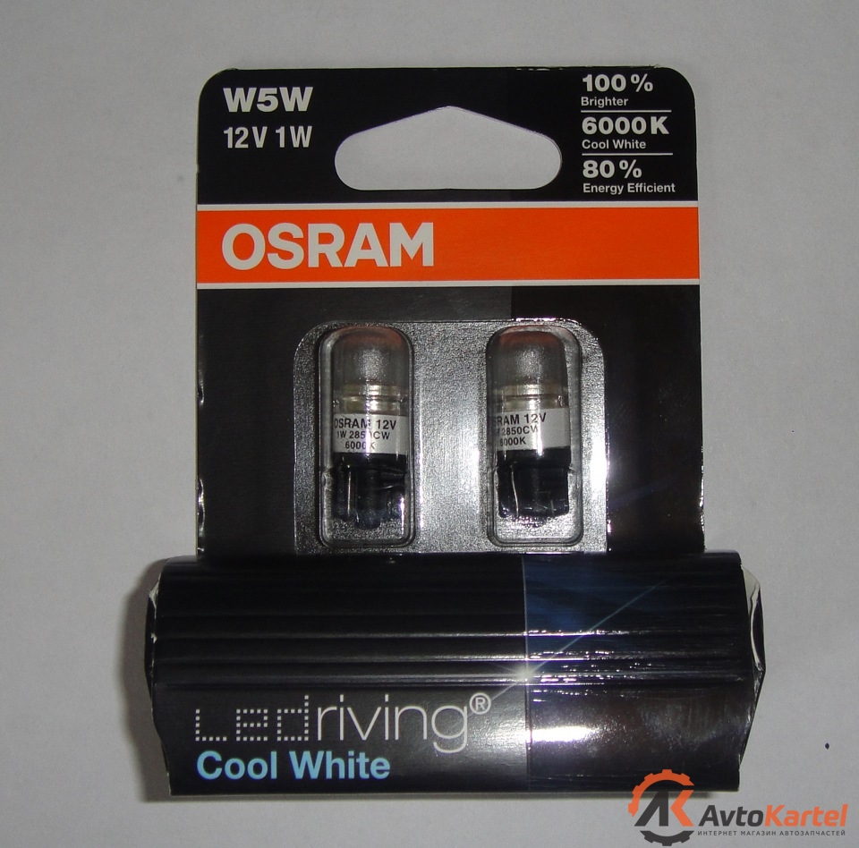 Комплект светодиодных ламп Osram блистер 2шт W5W 12V 1W W2.1X9.5D